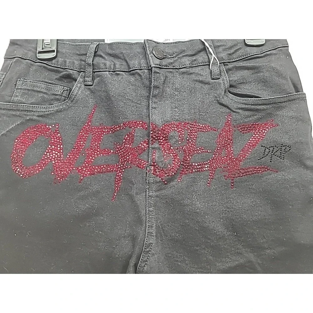 GVAPI Overseaz Drip Jeans Mens 30‎ Flame Rhinestone Distressed Limited Edition
